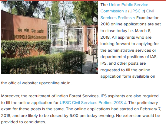 UPSC Civil Services Notification 2018
