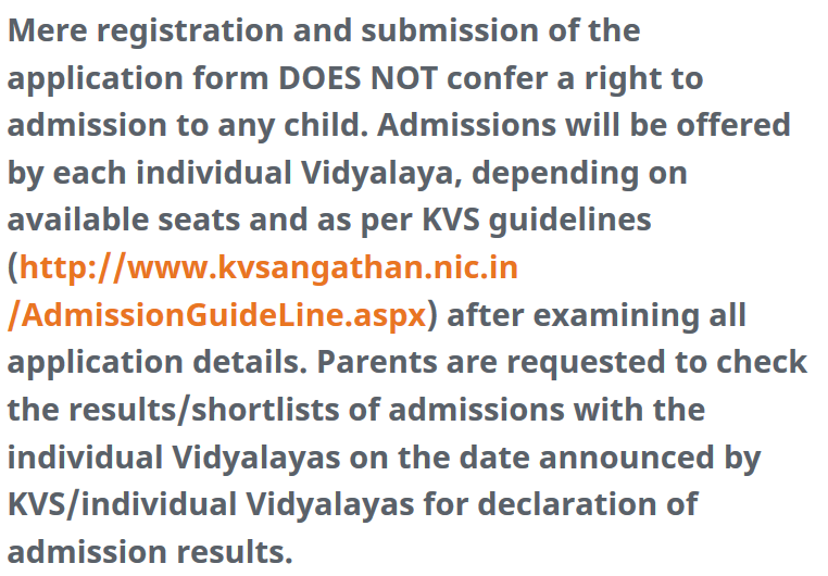 KV Admissions 2018-2019 for Class 1st